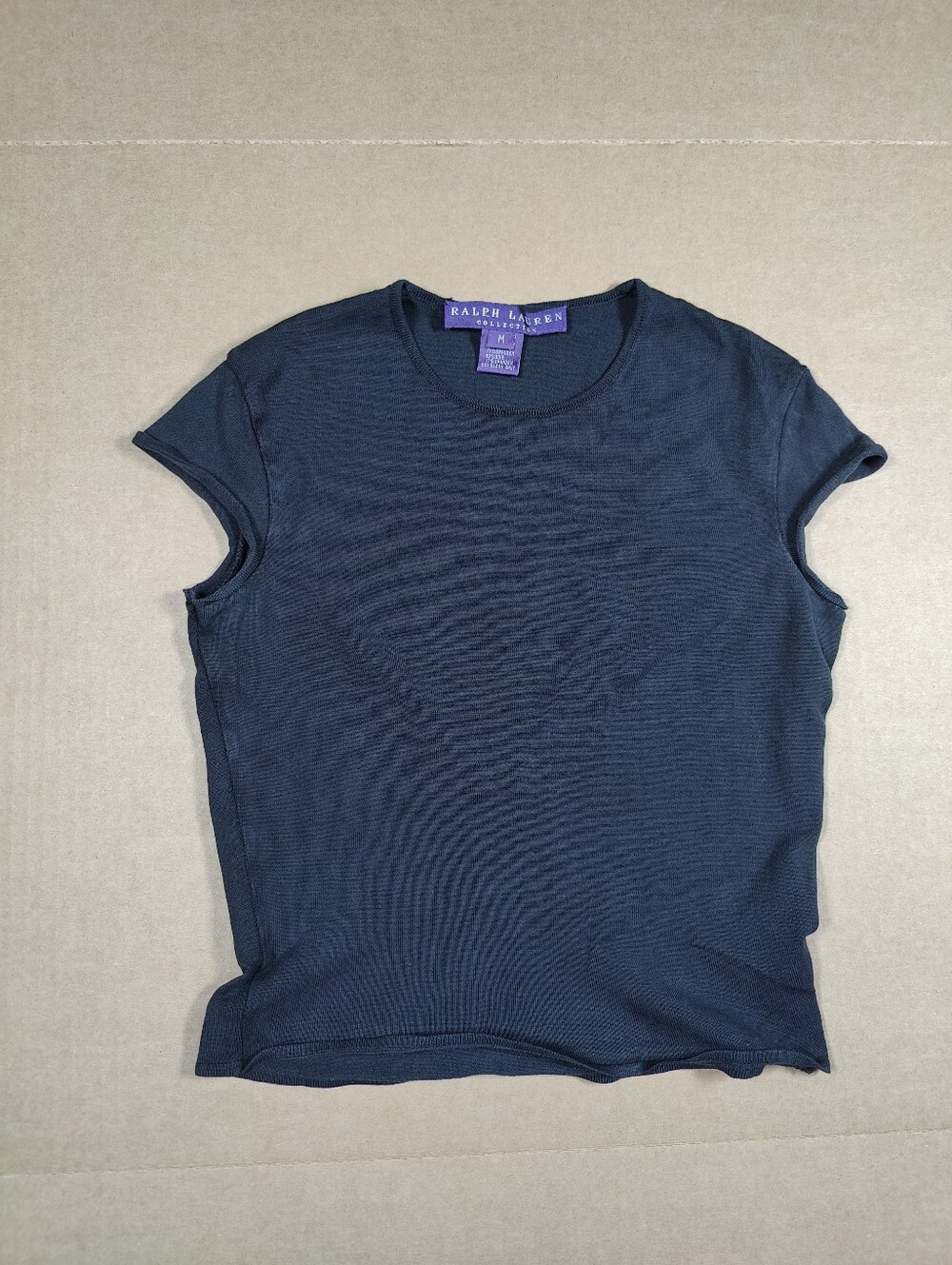 Ralph Lauren Purple Label Women Black Short Sleeve Silk Top Side M Made In Italy